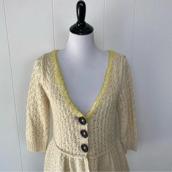 Free People Womens Cardigan Sweater Cream Yellow Wool Blend Casual Sz Medium - Picture 3 of 14